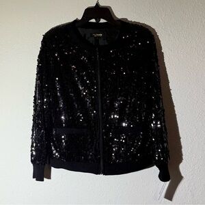 Twiggy LONDON Black Sequin Bomber Jacket Size S Women’s